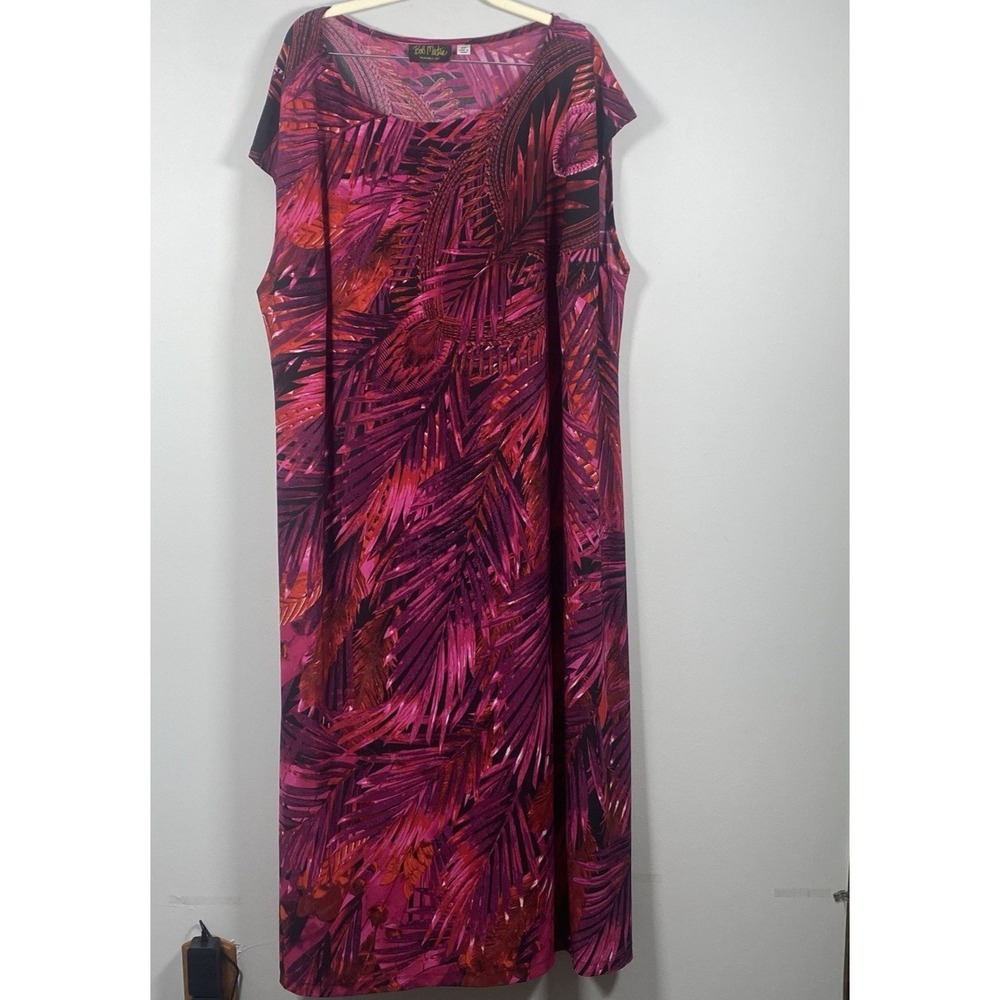 Bob Mackie Wearable Art Pink Black Tropical Print Travel Maxi Dress Women's 2X P